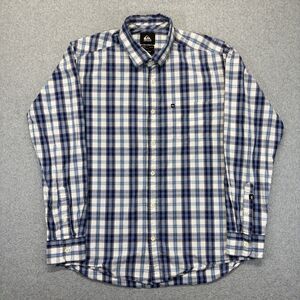 Quiksilver Button Up Shirt Men’s M Blue White Plaid Long Sleeve Regular Fit